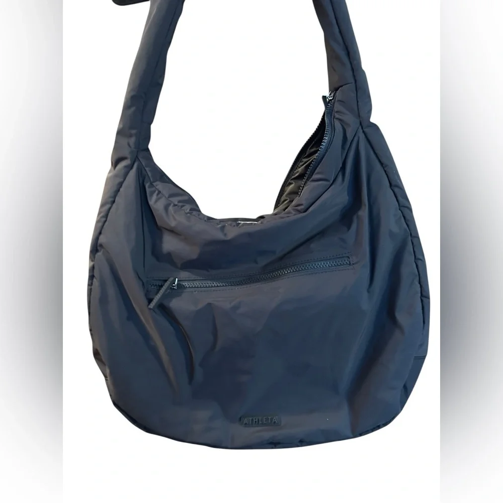 Athleta Black Nylon Hobo Shoulder Bag Lightweight Travel Gym Crossbody NWOT